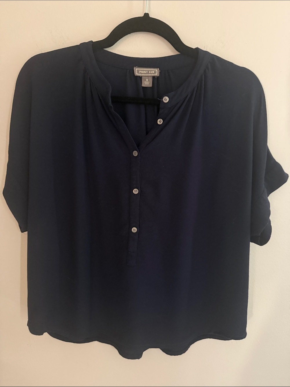 Point Sur Navy Short-Sleeve Henley Top, size Small